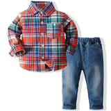 MQTIME  -  2Piece Sets Spring Autumn Toddler Boys Boutique Clothing Korean Fashion Plaid Long Sleeve Baby Tops+Jeans Newborn Clothes