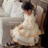  MQTIME  -  Girls Tulle Dress New Children Layers Mesh Gown Kids Autumn Spring Long Sleeve Dresses Princess Birthday Party Clothing 2-10Y