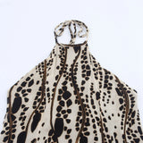  MQTIME  -  Women's Elegant Backless Animal Print Dress Casual Sleeveless Flowing Robe Summer Holiday Beach Wear New Fashion