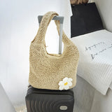 MQTIME  -  Women Knitted Shoulder Bag Fashion Tote Handbag Lightweight Handwoven Hobo Bag with Flower Decor Crochet Tote Bag Straw Hobo Bag