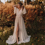 MQTIME  -  Bohemian Lace Maternity Photography Dress Long Train Boho Pregnant Woman Lace Long Dresses For Photoshoot