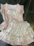  MQTIME  -  Pink Sweet Print New 2 Piece Set Women Elegant Sleeveless Top + Floral High Waisted Skirt Set Summer Bow Kawaii Ruched Outfits