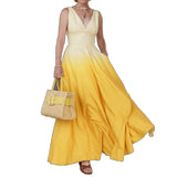 MQTIME  -  Summer New Fashion V-neck Women's Sleeveless Waist Dress Simple Gradient Color Female Vacation Date Long Dresses