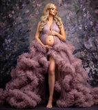 MQTIME  -  Purple Maternity Dress for Woman V Neck Ruffles Prom Party Gowns  Pregnancy Babyshower Outfit Robe Photography Props Customized