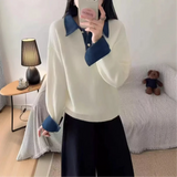 MQTIME  -  Elegant Fashion Women's Polo Shirts Stylish Loose Casual-chic Denim Knitwear Commuter Classic Retro Office Women Fall Streetwear