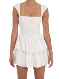 MQTIME  -  Women's Summer Mini Dress Sleeveless Square Neck Open Back Tiered Hem Dress Party Club Casual Dresses