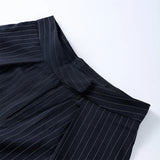 MQTIME  -  Fashion Stripe Pleated Wide Leg Pants For Women Casual Pockets High Waist Long Trousers Autumn New Lady Pants High Street