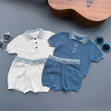 MQTIME  -  Boys Suit Spring and Summer New Children's Wear Korean Style Boys and Girls Temperament Lapel Knit T-shirt Shorts Two Sets