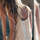 MQTIME  -  100% Linen Tops Button Down Solid Color Crop Tops Femme Boho Camis Holiday Solid Color Tank Tops Holiday Vest