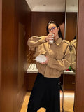  MQTIME  -  Retro Solid Suede Bomber Jacket Women Street Lapel Single Breasted Full Sleeves Zipper Pockets Coat Female Autumn Casual Outwear
