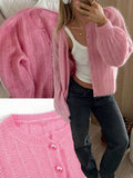  MQTIME  -  New Solid Pearl Buttons Wool Knit Pink Soft Sweater Cardigan Autumn Women's Sweater Casual Knitwear Jacket Elegant Party Tops