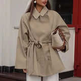 MQTIME  -  New Design Trench Coat Women's Long Khaki Workwear Style Lace-up Autumn Long Sleeve Jacket