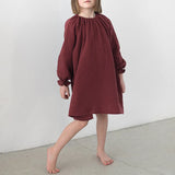  MQTIME  -  Spring New Cotton Red Plaid Dress For Girls Cute Double Gauze Long-Sleeved Nightgown Baby Girl Loose Homewear Dresses