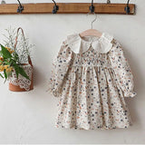 MQTIME  -   Spring Girls' Clothing 2-8Y Embroidered Lace Collar Floral Dress for Girls Children's Puff Sleeve Princess Dress