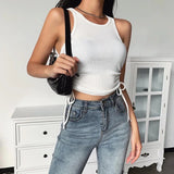 MQTIME  -  2024 New European and American Spring/Summer Fashion New Women's Feeling Single Shoulder Solid Color Slim Fit Folded camisole