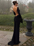 MQTIME  -  Classic Bead Backless Dress Women Sexy Slash Neck Full Sleeve Simple Fashion Stretch Banquet Party Elegant Vestidos