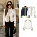 MQTIME  -  Women Fashion  Gold Braided Cropped Military Jacket Autumn Female Chic Jacket Lady Long Sleeve Short Napoleon Coat