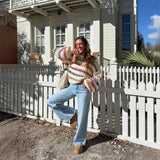MQTIME  -  European and American autumn and winter new casual fashion retro color blocked coarse knitted loose bat sleeve sweater
