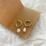 Mqtime Baroque Pearl Gold Color Hoop Earrings For Women Thick Circel Round Hoops Pearl Beads Ear Rings Korean Jewelry