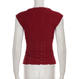 MQTIME  -  Japanese Sexy Solid Bow Tie Vest Square Neck Sleeveless Tee Spicy Girl American Retro 90s Short Top for Women 민소매 티 여성