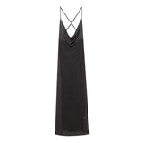  MQTIME  -  Polka Dot V-Neck Long Dress for Women Backless Lace-Up Sexy Deep V Neck Gown Summer Fashion Club Wear Ladies' Elegant Gown