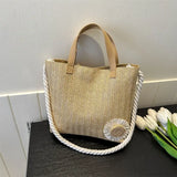 Mqtime Small clear fashion flower woven shoulder bag  retro minimalist square bag woven vegetable basket bag