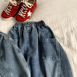  MQTIME  -  Set Spring and Summer New Childrens Clothing Korean Style Boys and Girls Cool Cool White Denim Two-piece Set Simple