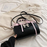  MQTIME  -  Korean-style Cute Pink Straps Pu Leather Kawaii Bow Large-capacity Storage Bag Handbag Crossbody Bags Woman Bag Purse