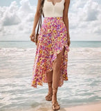 MQTIME  -  Summer Lace Up Slit Asymmetrical Ruffle Floral Skirt for Women Daily Clothing New Style Beach Female Casual Vacation Skirts