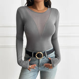 MQTIME  -  Sexy See-through Mesh Tops Women Elegant O-neck Long Sleeve Female Pullovers 2024 Autumn Fashion New Club Lady High Street Shirt