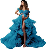 MQTIME  -   Sexy Maternity Gowns Photoshoot V Neck Ruffles A Line Sweep Train Tulle Pregnant Women Maternity Dresses for Photo Shoot