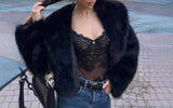 MQTIME  -  Autumn Winter New Women's Fox Fur Black Coat Fur Jacket Babes