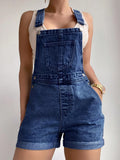  MQTIME  -  American Vintage Light Blue Denim Backless Shorts, High-Waisted Roll-Up Hem Slimming Casual Style, Loose-Fitting Women's Summer