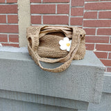 MQTIME  -  Women Knitted Shoulder Bag Fashion Tote Handbag Lightweight Handwoven Hobo Bag with Flower Decor Crochet Tote Bag Straw Hobo Bag