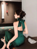 MQTIME  -  Green Light Luxury Temperament And High-End Sense Dress For Women's Summer Niche High-End Banquet Evening Dress