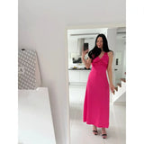 MQTIME  -  SilkySatin Dress SensualSexy VNeck LowBack Dress FigureFlatter TieBack Adjustable Dress SlimFit Evening FloorLength Gown