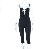 MQTIME  -  Lace Color Patchwork Bows Camisole Jumpsuits Women Sexy V Neck Spaghetti Straps Backless Skinny Capris Rompers Street Overalls