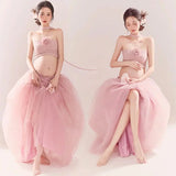 MQTIME  -  Maternity Photo Shoot Outfit Pink Sweet Tupe Top with Mesh Tutu Long Skirt 2pcs for Pregnant Women Studio Photography Shooting