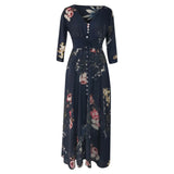 MQTIME  -  Women's Bohemian Button Down Floral Dress Summer Half Sleeve V Neck Midi Casual Dresses Beach Large Swing Women Boho Dress