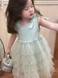 MQTIME  -  Fashion Baby Girl Princess Bow Tutu Layered Dress Sleeveless Infant Toddler Child Tulle Vestido Party Birthday Baby Clothes 1-7Y
