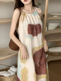 MQTIME  -  Elegant Sexy sleeveless tie dye print slip Dress korean fashion Fairy A-line Vestidos Women Beach loose split Dresses