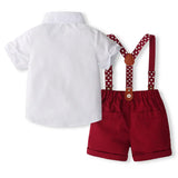 MQTIME  -  4Piece Summer Kids Clothes Boys Korean Fashion Gentleman Cotton Short Sleeve Baby Tops+Shorts+Tie+Straps Children's Sets B012