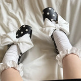MQTIME  -  Large Bow Tie Polka Dot Ballet Flats Shoes Women Mary Janes Spring Autumn Square Toe Buckle Strap Elegant Black Loafers New