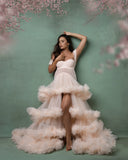 MQTIME  -  Pretty Layered Tulle Maternity Dresses Photoshoot Peach Soft Tulle Tiered Maternity Dress платье для беременных Babyshower Dress