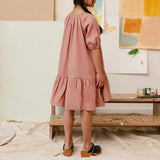  MQTIME  -  Summer Girls Soft Linen Ruffle Dress New Children's Puff Sleeve Casual Loose Cotton And Linen Gather Dresses TZ255