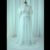 MQTIME  -  Maternity Photography Props Dress V-neck Embroidered Cotton Lace&Chiffon Dress Photo Shoot Photography Dress For Women