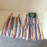 MQTIME  -  Siblings Clothing 1-10Y Girls' Striped Sleeveless Lapel Dress Boys' Straps Overall Shorts Summer Children's Clothes
