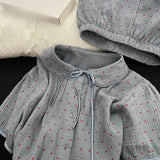MQTIME  -  Korean Polka Dot Double-layer Cotton Yarn Short-sleeved Pajamas for Women's Summer New Soft and Skin-friendly Home Clothing