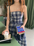 MQTIME  -  Vintage Plaid Dress Women Sexy A Line Midi Dresses Korean Split Slash Neck Slim Sundress Vestidos