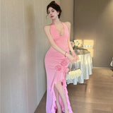 MQTIME  -  Evening Party Dresses Women Flower Sleeveless V Neck Bandage Backless Sexy Mermaid Dress Cocktail Wedding Party Prom